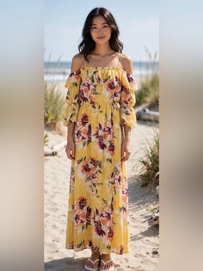 Off Shoulder Floral Maxi Dress